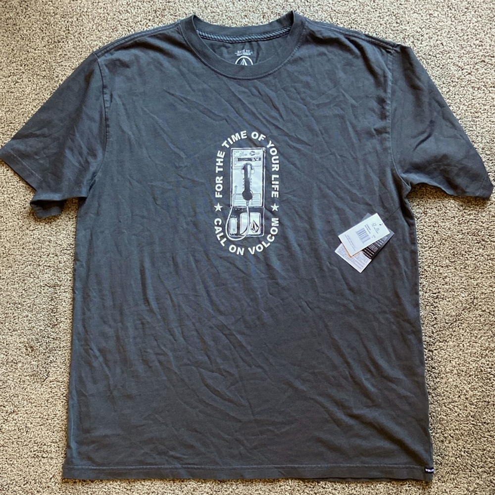 New NWT Volcom gray phone booth graphic basic for tee shirt Sz L